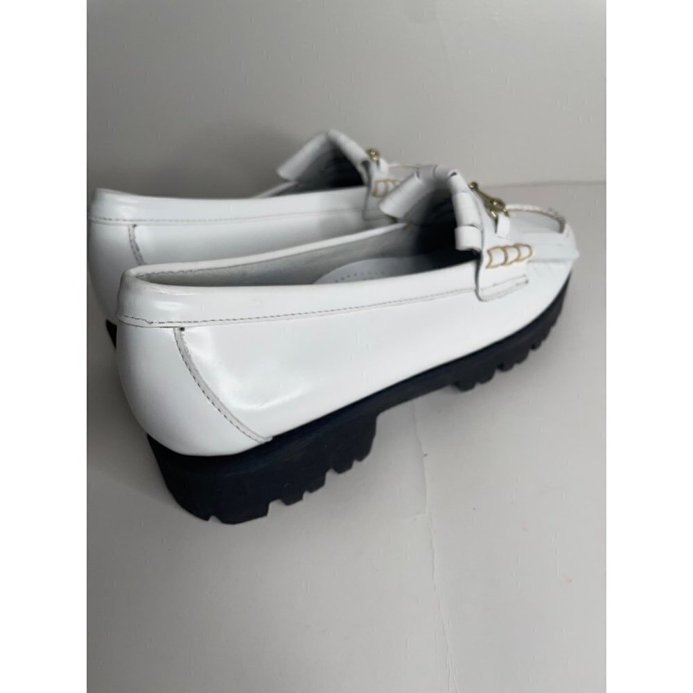 G.H. Bass Women's Lianna Kiltie Lug Loafers White Bit Buckle Fringe Platform 9.5 - Picture 4 of 6